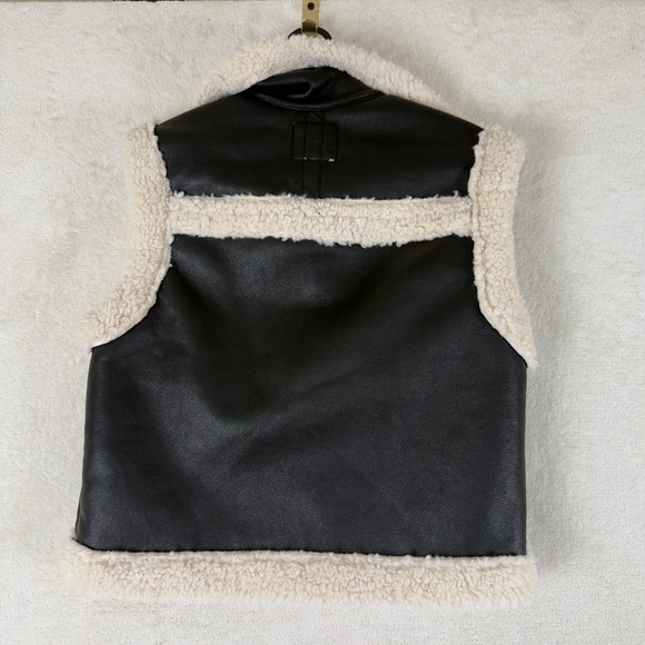 CALI 1850 Los Angeles Black Faux Fur Lined Aviator Vest XS Moto Shearling NWT - Picture 8 of 9
